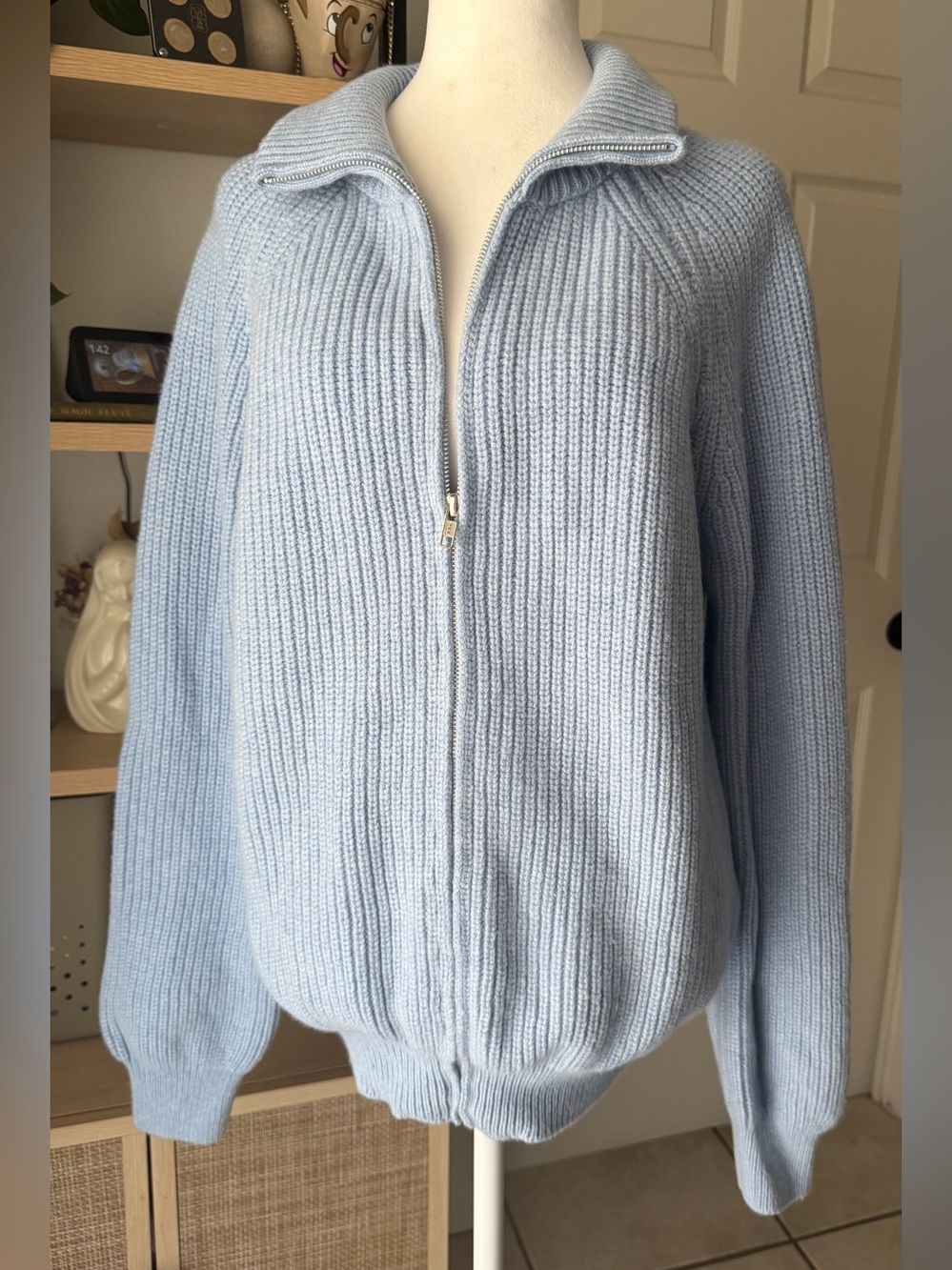 Très Bien Everywear Italy Merino Wool Cashmere Full Zip Sweater Blue Size 48
